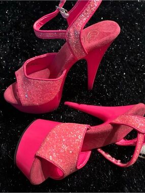 Vintage Hot Pink Sequin Glitter Pleaser Heels